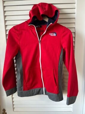 The North Face Red and Gray Kids Full-Zip Hooded Jacket Size L